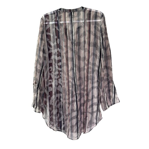 Nic + Zoe Women L Silk Sheer Y2K Indie Boho Blouse Top Geo Print Workwear Office - Picture 2 of 11